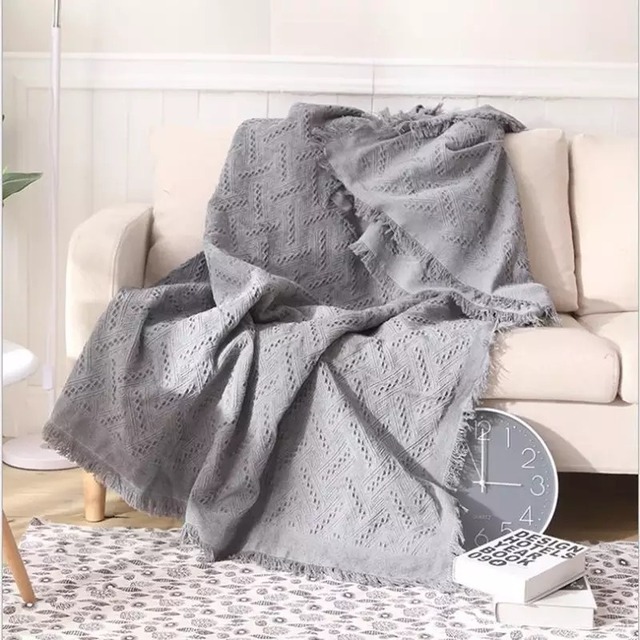 北欧風fringe blanket/cross white beige /gry  180×230