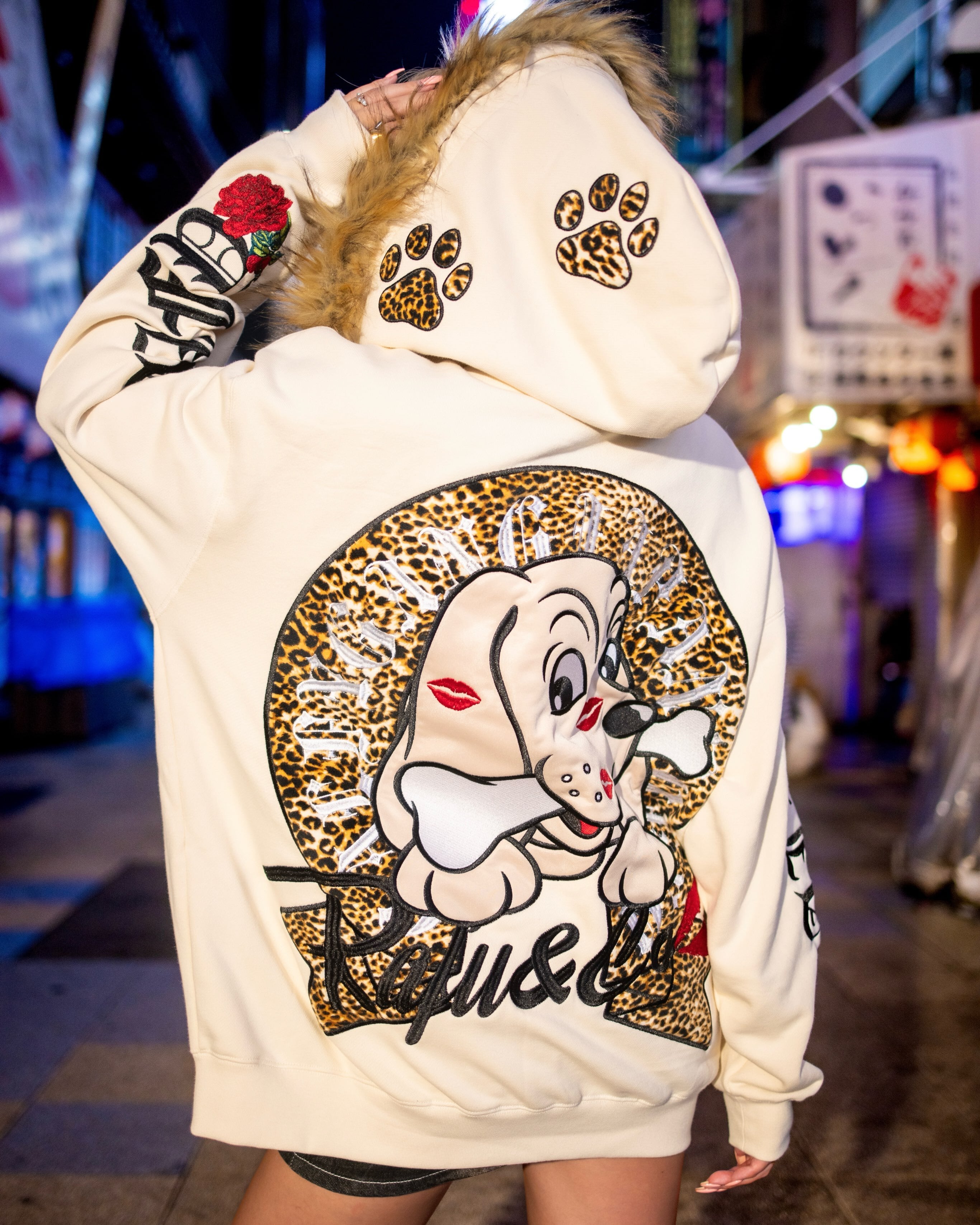 GALFY × Rapid&Co ホワイトパーカー GALFY×Rafu&Co】ワンッ‼︎ROSEちゅー犬ZIPパーカー | GRATIFY