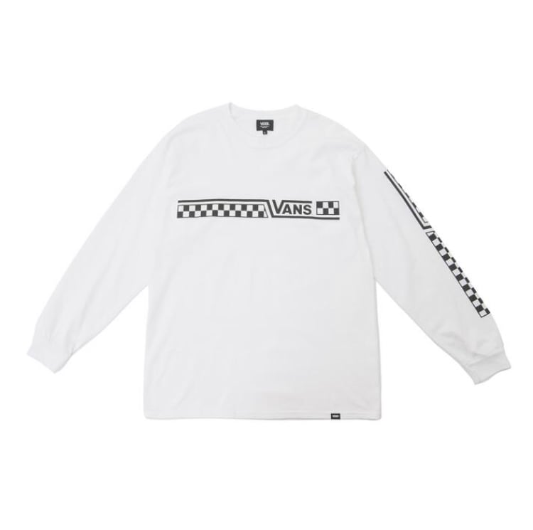VANS (バンズ) M VANS CHECKER LINE L/STEE ロンT 長袖Tシャツ ホワイト 121R1020800