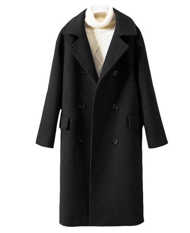 レディース チェスター コート 人気 通販 ウール ロング アウター 厚い ダブルブレスト ボタン 襟付き スーツ襟 ベーシック 定番 シンプル 無地 長袖 ポケット ミディアム ゆったり 大きい サイズ 3XL 4XL 5XL 6XL 体型カバー おしゃれ 上品 通勤 通学 学生 お出かけ 黒 チェスターコート ウール ロング コート アウター レディース 厚い