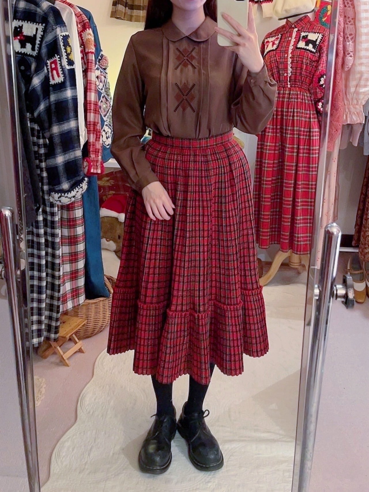 brown diamond back button blouse