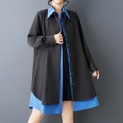 レイヤード風 配色 シャツワンピース  00130