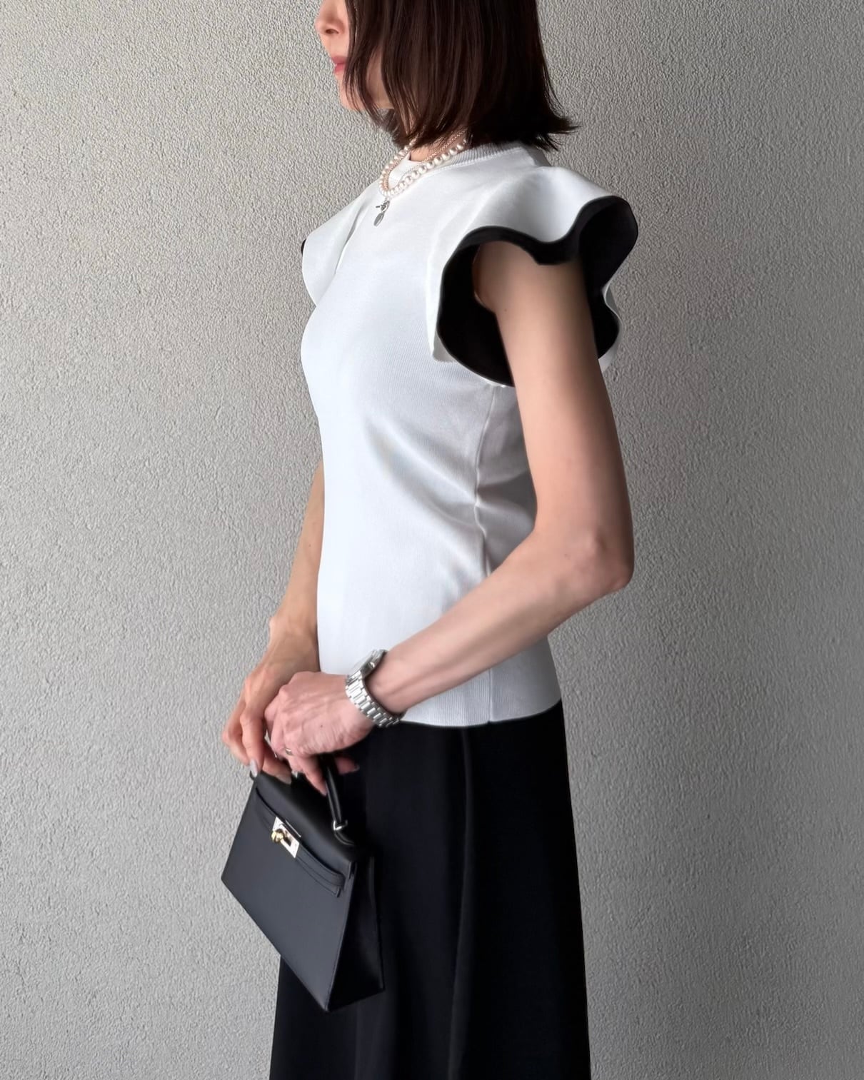 SYSORUS×akko3839 バイカラーフリルスリーブニット 821233 | SYSORUS