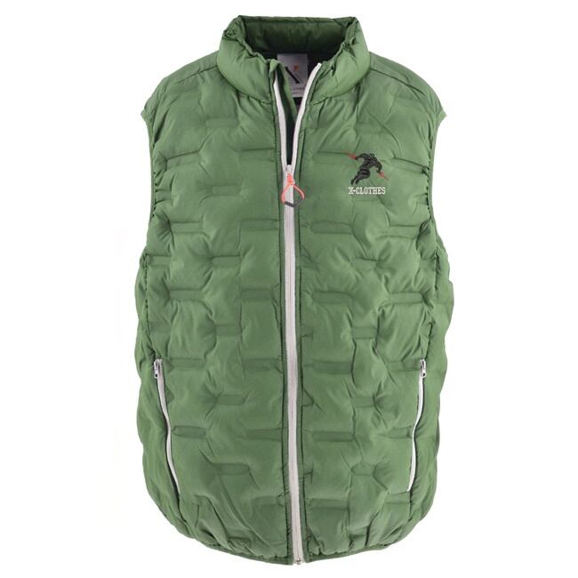 おもしろ オリジナル 刺繍 ワンポイント 中綿 ベスト フェイクダウン