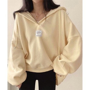 パーカー スウェット フード付き レディース 春秋 韓国 ロゴパーカー ゆったり オーバーサイズ 大人 カジュアル ストリート おしゃれ 体型カバー ボリューム袖 ボーイフレンド風 ビッグシルエット ビッグパーカー 大人可愛い 大人女子