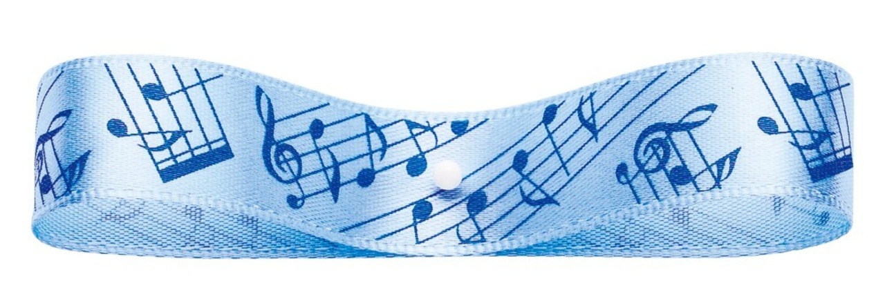 １巻 / ミュージックサテンリボン  ホワイト/レッド/ピンク/ブルー　（幅15mmｘ14ｍ）片面プリント