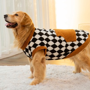 【PET】[中大型犬]秋冬裏起毛2色展開チェック柄デザイン大きなポケット付き防寒効果抜群ベスト
