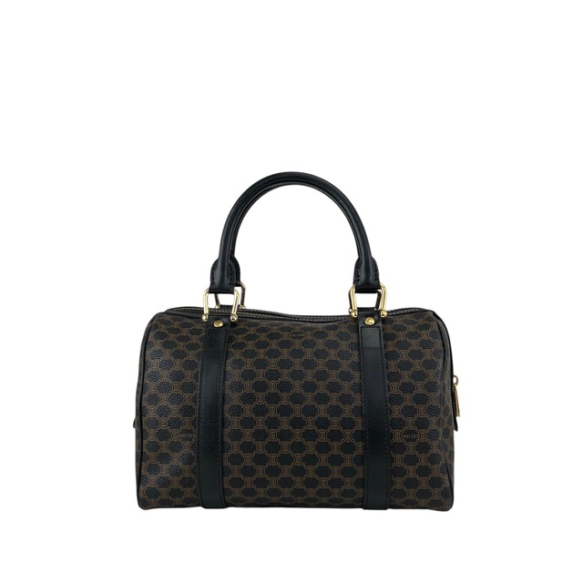 CELINE セリーヌ マカダム ハンドバッグ ブラック ブラゾン型押し PVC 2way ミニボストンバッグ vintage ヴィンテージ オールド anvhd8