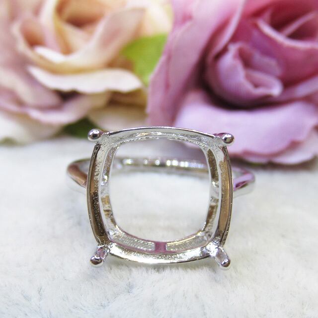 アウトレット12㎜ クッションスクエア 4爪 S925 リング台 SV