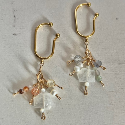 【レインボームーンストーン】ニュアンスカラー オレンジ系／グリーン系｜イヤーカフ 14kgf