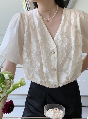 シフォン切り替えブラウス　AJ33172-912