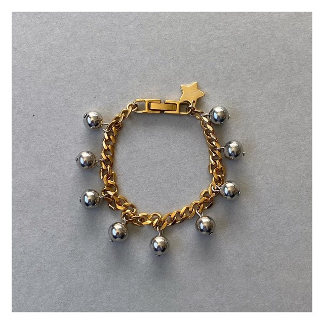 Gold Flat Link Chain Bracelet w/ Silver Ball