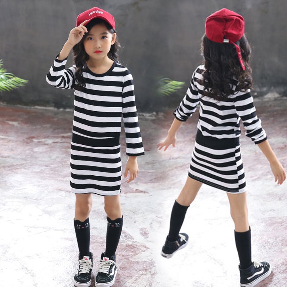 【日本倉庫即納】 キッズ ボーダーワンピース 女の子 おしゃれ ドッキング 長袖 子供ドレス