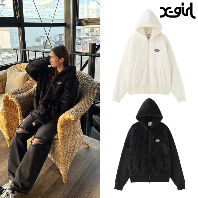 【X-girl】 FLUFFY ZIP UP HOODIE【エックスガール】