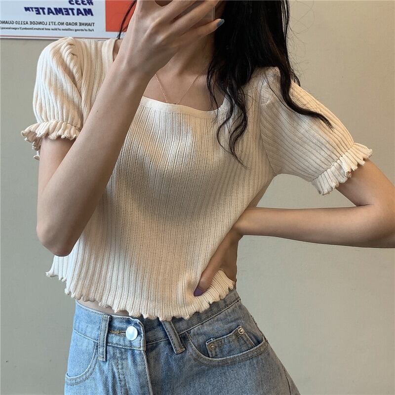 サマーカラーショートニットシャツ 夏物 スクウェア 試着室43334238882