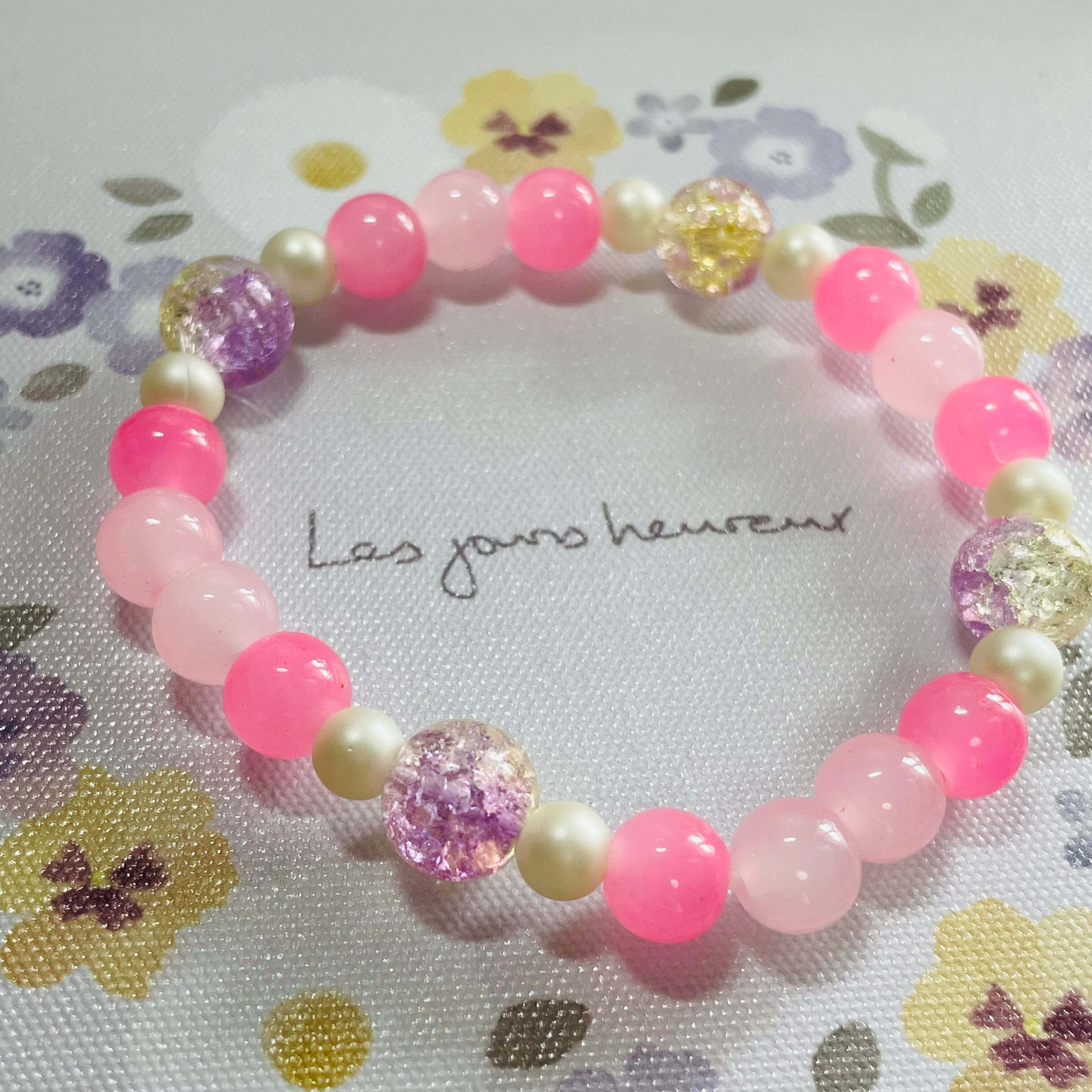 ⭐︎No.001⭐︎ビーズブレスレット ピンク&パール系 ハンドメイド 