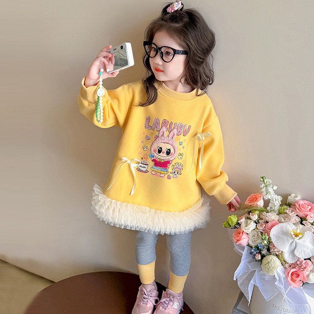 柔らかい着心地！子ども服 ワンピース レギンス セット かわいい イエロー 明るい色 90cm-140cm 柔らかい 伸縮性 動きやすい 春 夏 秋 通年 おしゃれ