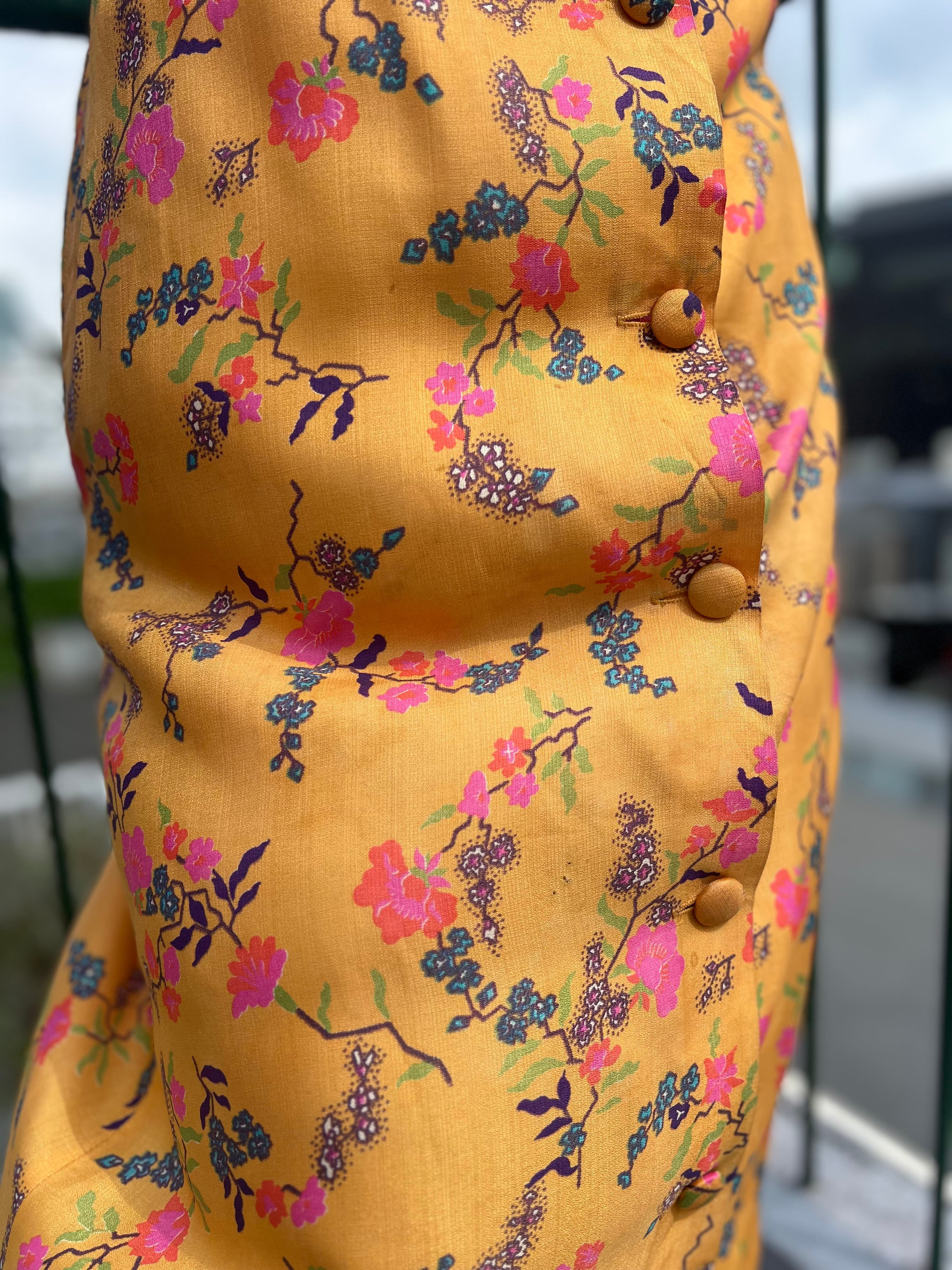 70s yellow × floral long skirt (ヴィンテージ イエロー × 花柄