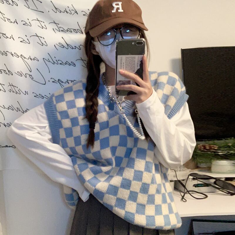 格子柄ニットジャケット スプリングオータムセーター 春物 秋物 スーパーモール30641960195