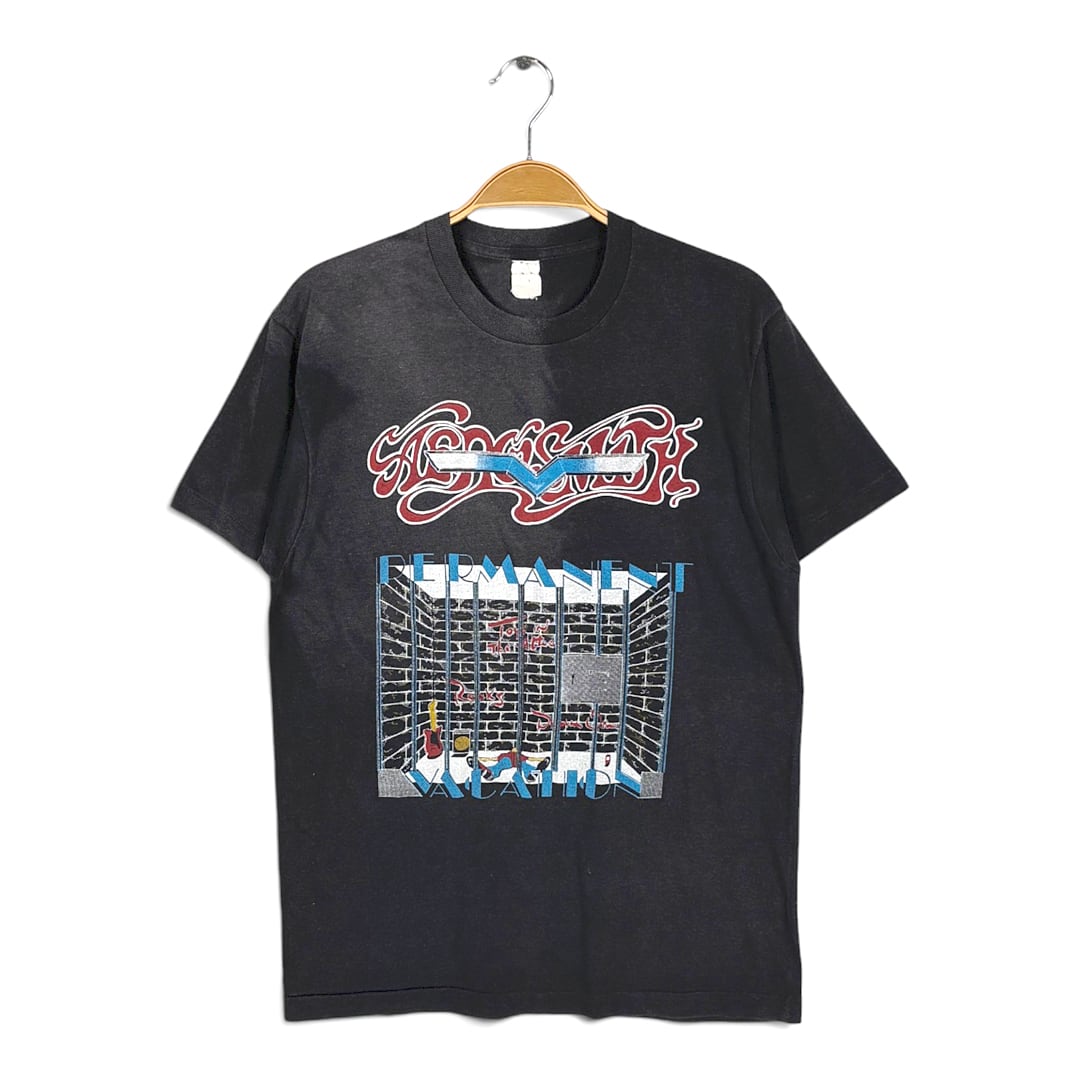 80s エアロスミス ヴィンテージ Tシャツ パーマネントバケーション ブラック ロックTシャツ シングルステッチ AEROSMITH サイズM相当 古着 AB0038