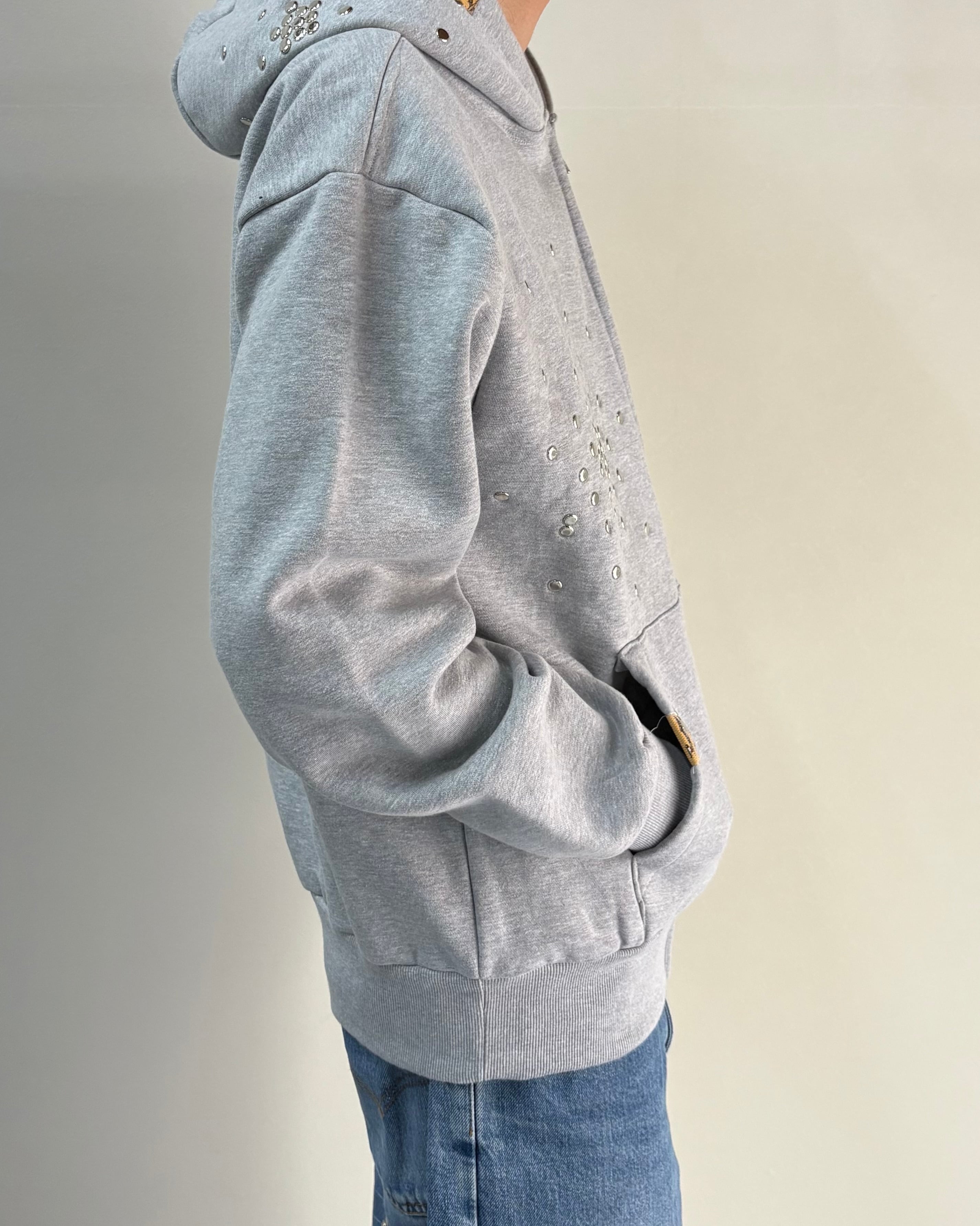 Hannah Creak】Studded Hoodie Double Zip Grey | blendmarket