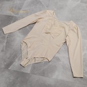 社交ダンス 衣装 Chacott チャコット レオタード レッスンウェア ベージュ系 日本製 バレエ 長袖 無地 シンプル 華やか かわいい おしゃれ チュール 透け感 練習着 レッスン着 レッスン 上品