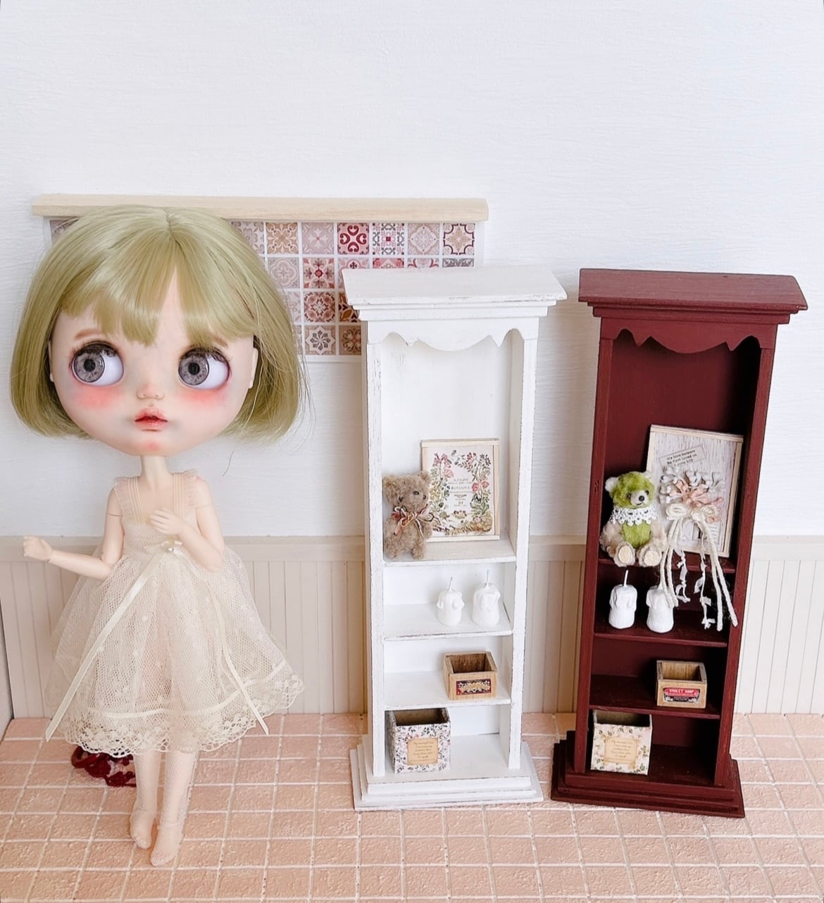 淡いミントブルーの背景ボード ミニチュア ドールハウス 背景ボード 壁