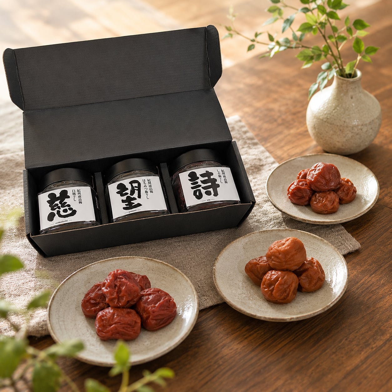 紀州南高梅 梅干し 3種セット 化粧箱入り 一文字に想いをのせて 白干し