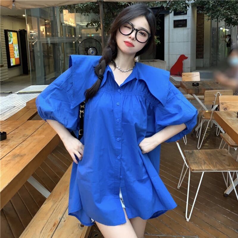 ドレス サマーソリッド カラーシャツ スカート 大人ガーリー スウィート キュート カジュアル 夏物 ソリッドカラー YY-ファッション92265441884