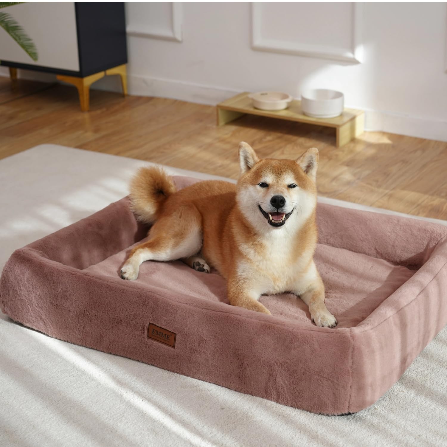 【人気】EMME 3D犬 ベッド暖かい ペットベッド 中綿無しフェイクラビットファー 極上のタッチ ペットソファー ペットベッド 洗える 全週ウレタン 中綿無し 高反発 高齢犬 子犬 猫 多頭飼い 取り外せるカバー 滑り止め オールシーズン ペット用ベッド 中型犬 大型犬67x51x12.5cmあずき色 Mサイズ