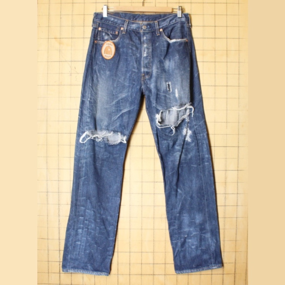 90s USA製 Levis 501 リーバイス ブルー ジーンズ デニム ダメージ 