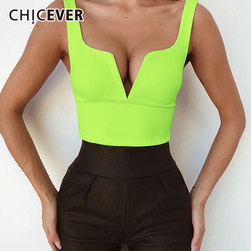 CHICEVERセクシーなベスト女性Vネックノースリーブタンクトップウエストスリムプラスサイズショートベスト2020 大きめサイズ 6base560849048497