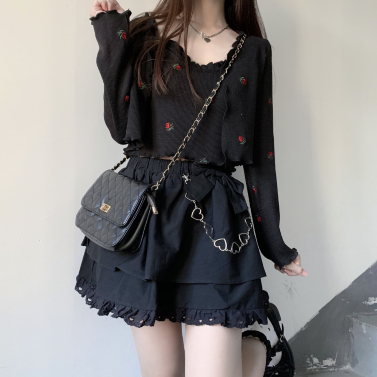 フラワー刺繍キャミ+カーディガン LK814