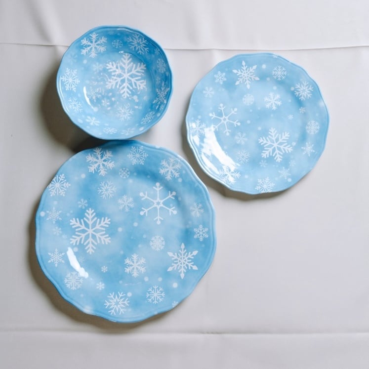 クリスマス ブルー メラミン皿 セット L×1、M×1、ボウル×1