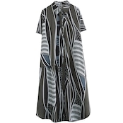 抽象柄 ロング シャツワンピース 30039