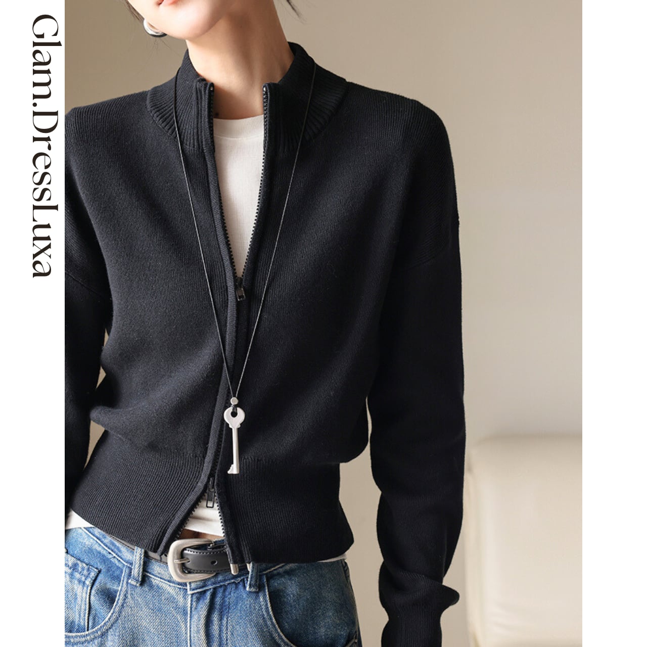 Cotton Zip-Up Cardigan/2color_T1611