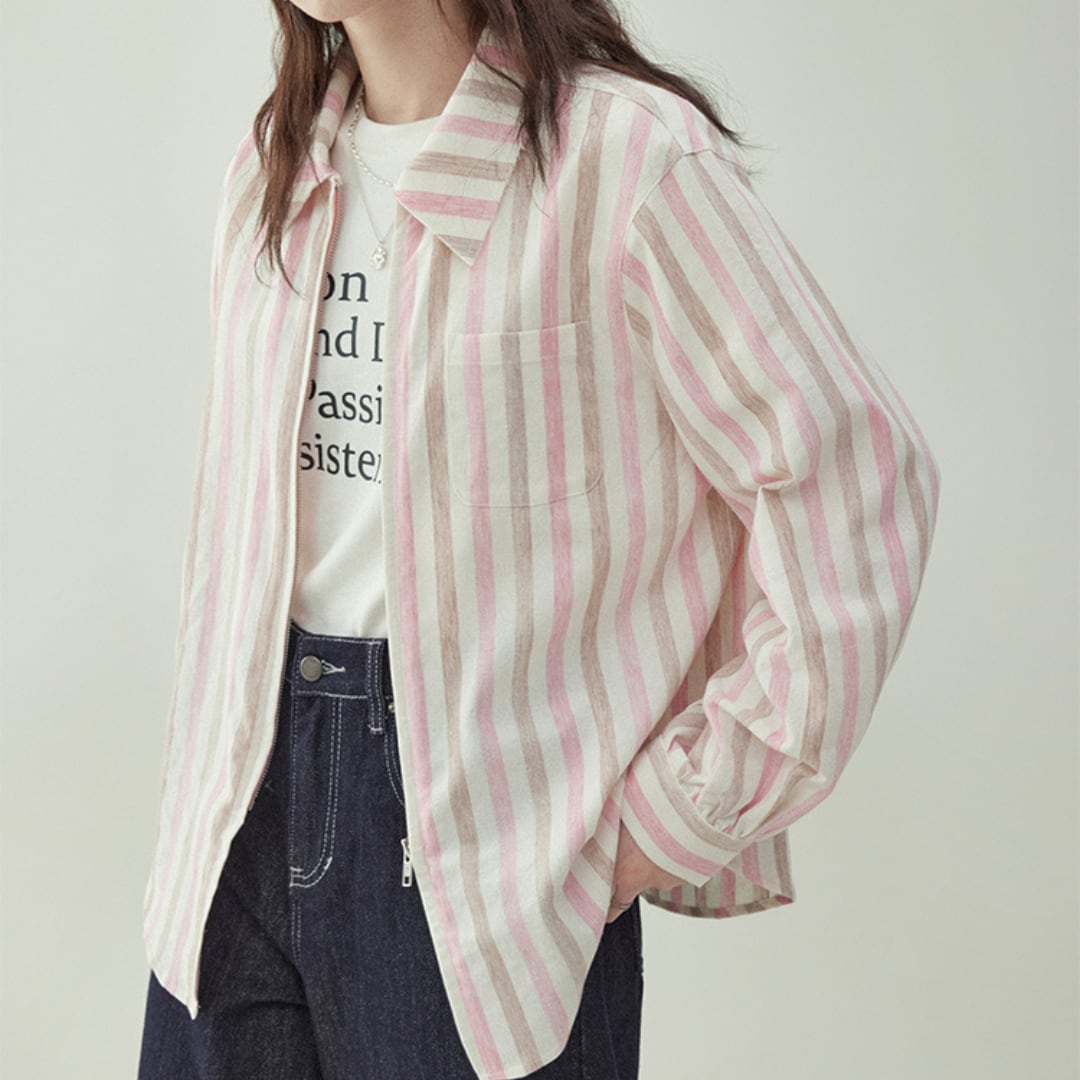 sweet contrast vertical striped zipper shirt
