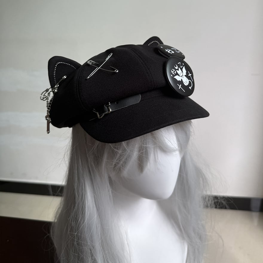 地雷系 猫耳キャスケット×ベレー帽 ぬいぐるみ付き ライブ向け｜WithU