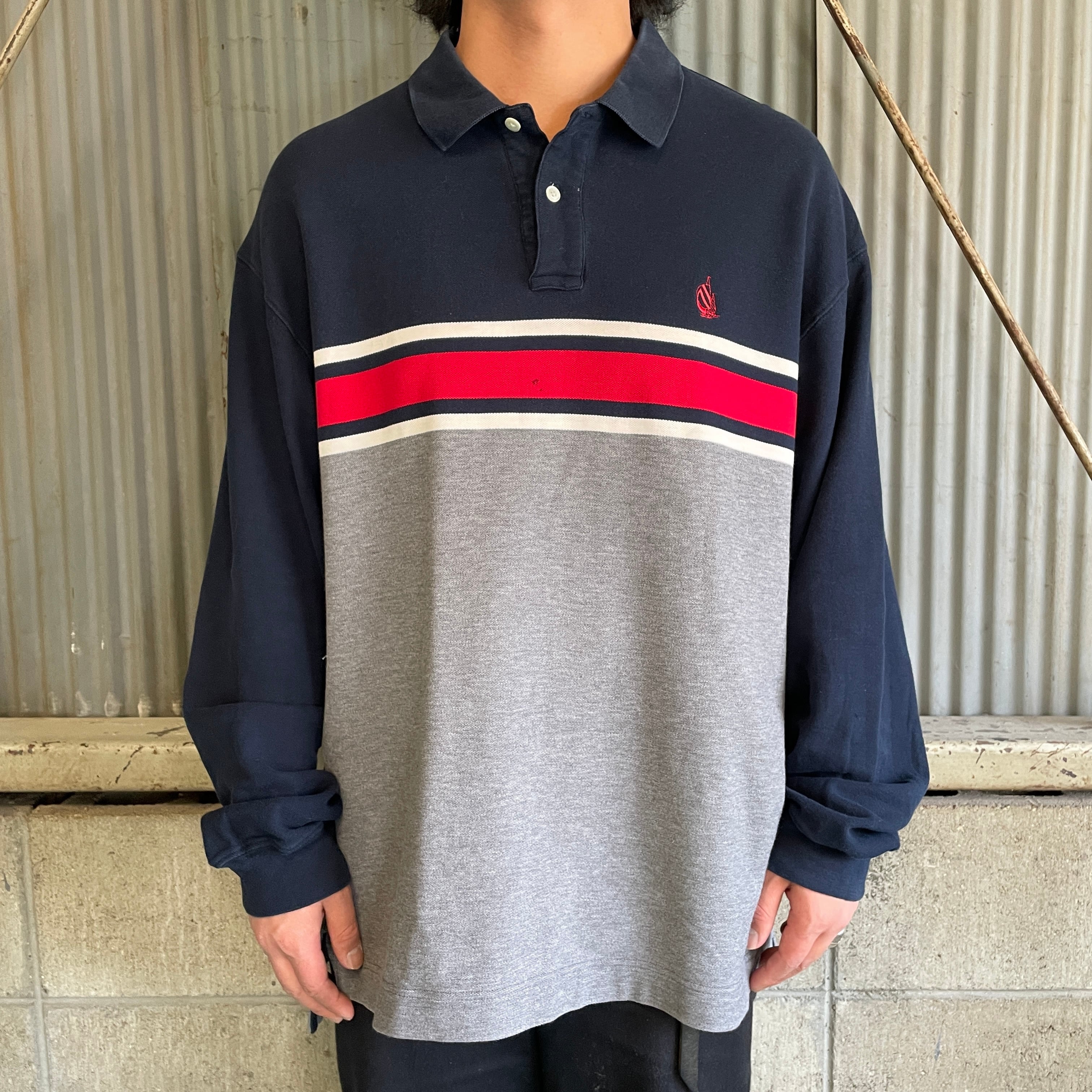 90年代 Nautica ノーティカ 鹿の子 ライン 長袖ポロシャツ メンズXL