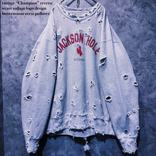 【doppio】vintage “Champion” reverse weave collage logo design boro custom sweat pullover