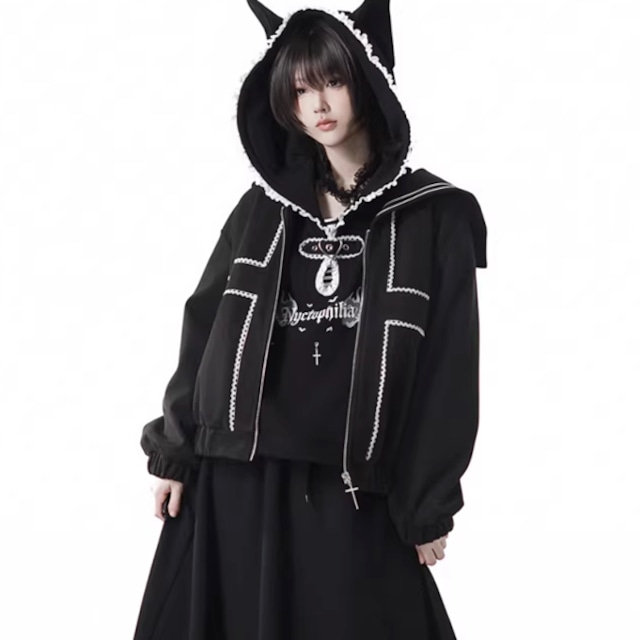 セーラーカラーレースライン クラシックゴシックショートジャケット(lli_6609)