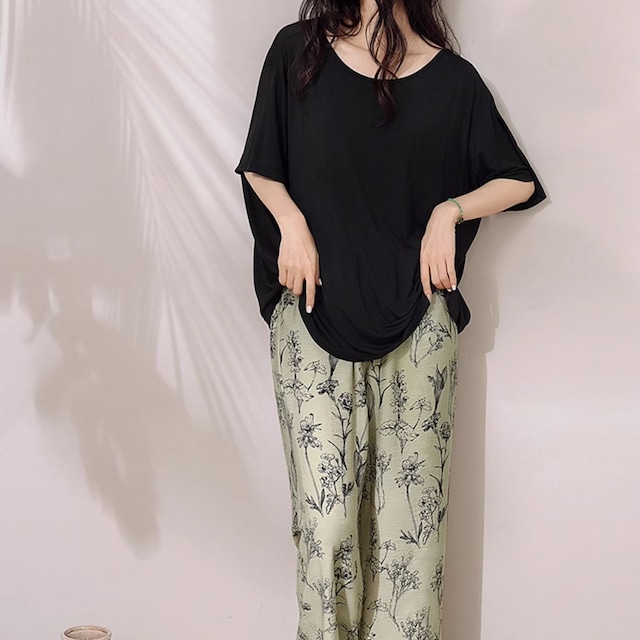 【M-XL】botanical flower pattern oversize t-shirt+pants pajamas p1172