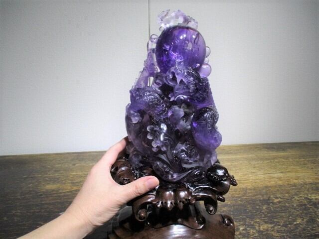 [送料無料][高品質][超美品] 総高約35cm 特大アメシスト龍