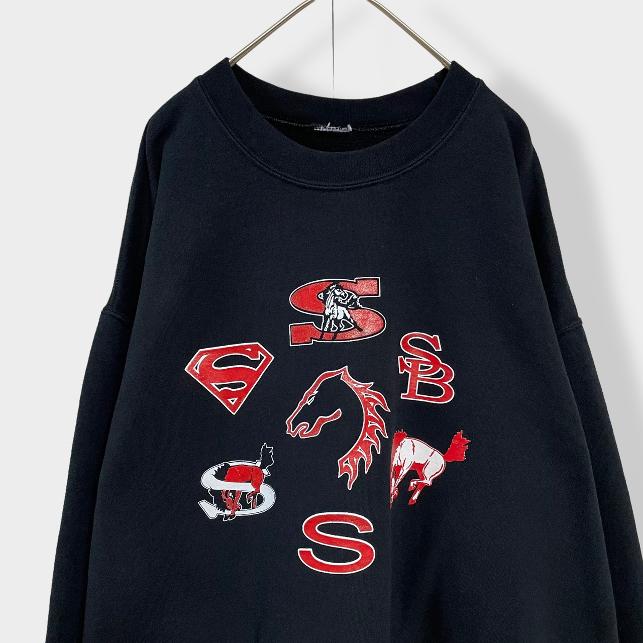 【USA古着】プリント バックプリント 両面プリント ロゴ BRONCO NATION スウェット トレーナー プルオーバー L相当 黒ボディ US古着