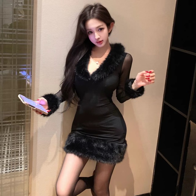 【dress】ファードッキングタイトワンピース Q7806