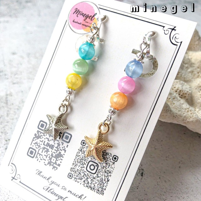 【受注制作】パステルカラードロップ⭐️キャッツアイセレナイト イヤリング✨ ｜minegel-オーダーメイドできるおしゃれパワーストーンブレスレット
