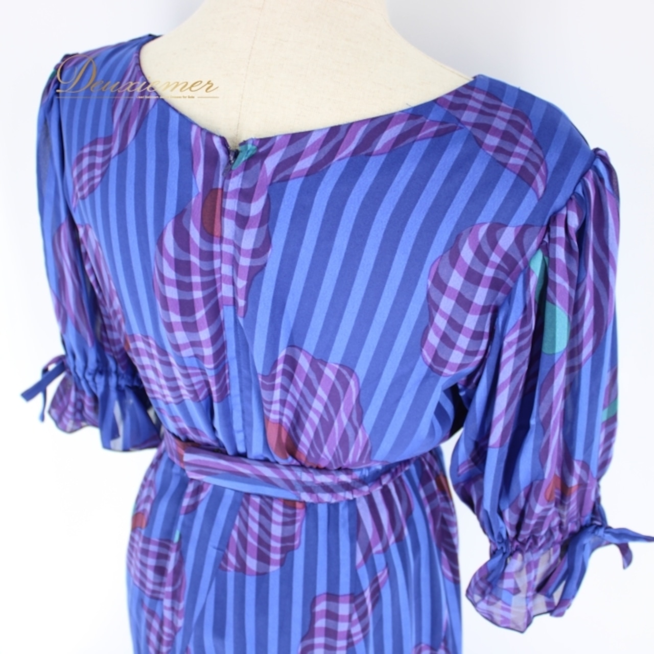 社交ダンス 衣装 スタンダード 上下セット ツーピース レッスンウェア パーティ衣装 青 紫 パープル系 Fashionα ファッション アルファ ポリエステル製 薄手 伸縮性 有り リボン付き 袖コン シャーリングデザイン 体型カバー おしゃれ 大人 女性 競技用 発表会 ダンス衣装 フォーマル 定番 上品 コーディネート 2点セット 余興用 きれいめ