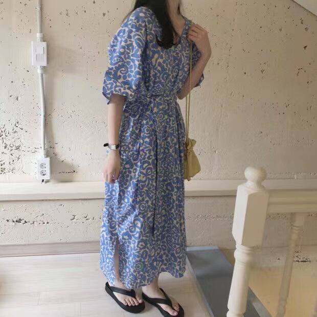 単色花柄マキシワンピース　AJ22008-6610