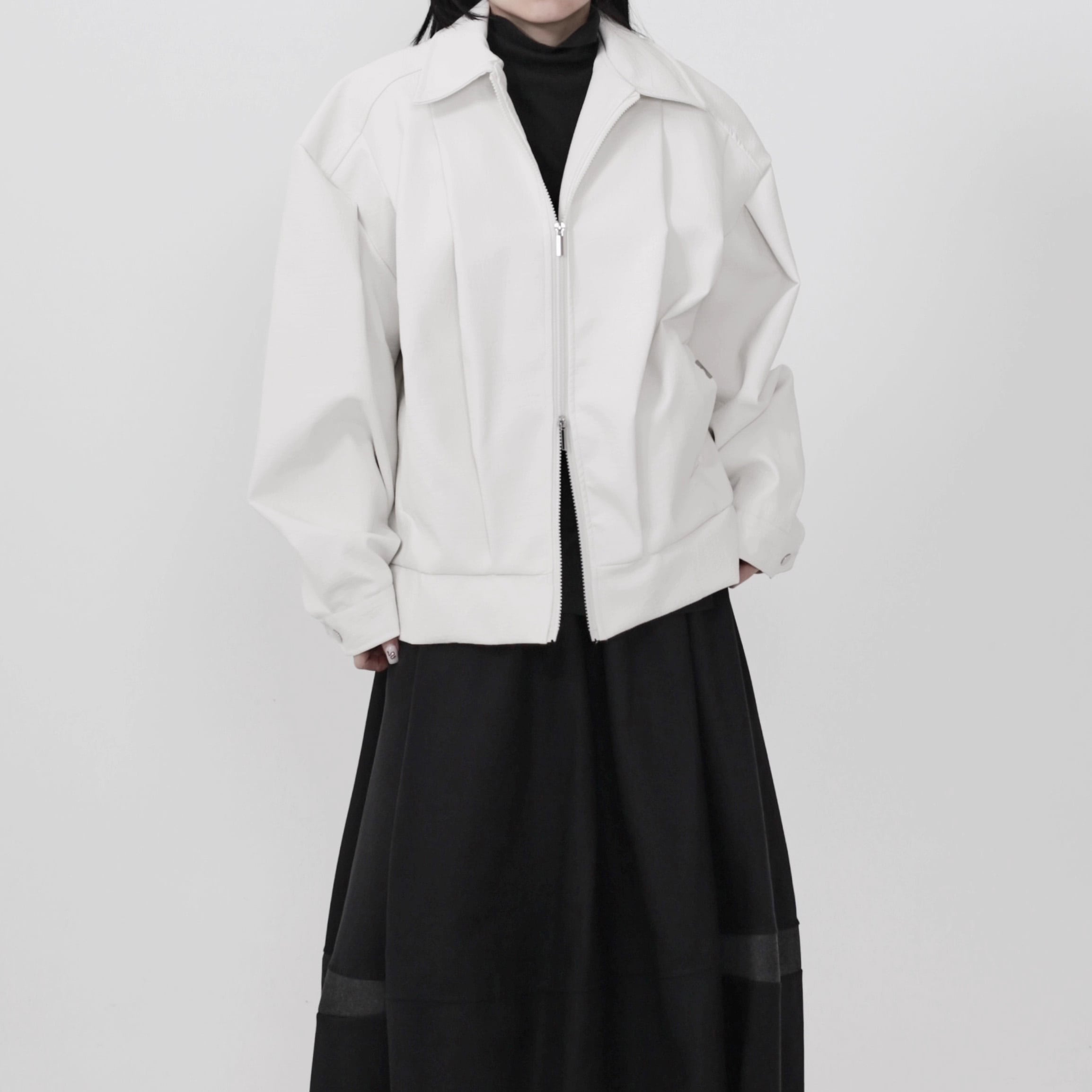 ジップアップ オープンカラー 腰丈 ジャケット 2color JK0321