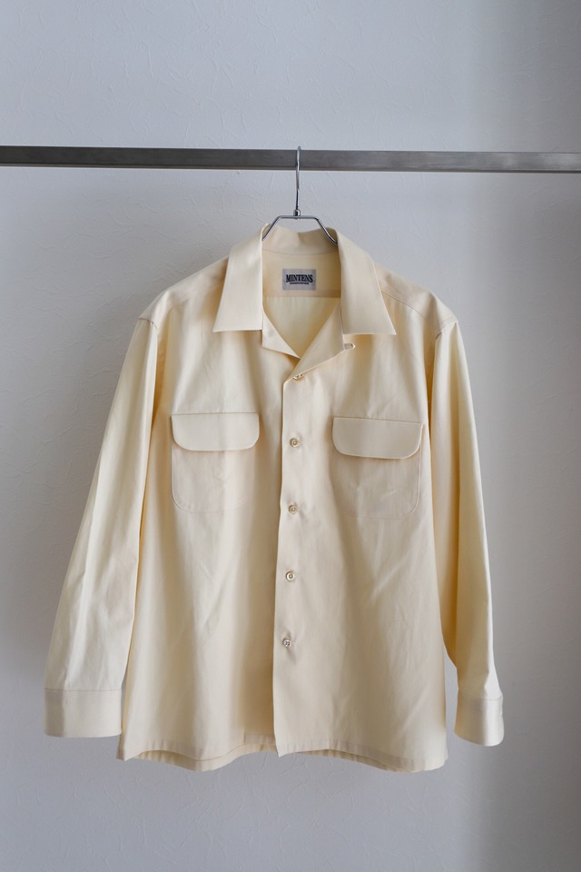 【新品】MINTENS 1960s vintage open color shirts Vintage cotton linen made in Italy fabrics/ イタリア製  ヴィンテージ生地 コットン リネン オープンカラー シャツ オフホワイト オリジナルブランド 1960年代シルエット サイズM・L